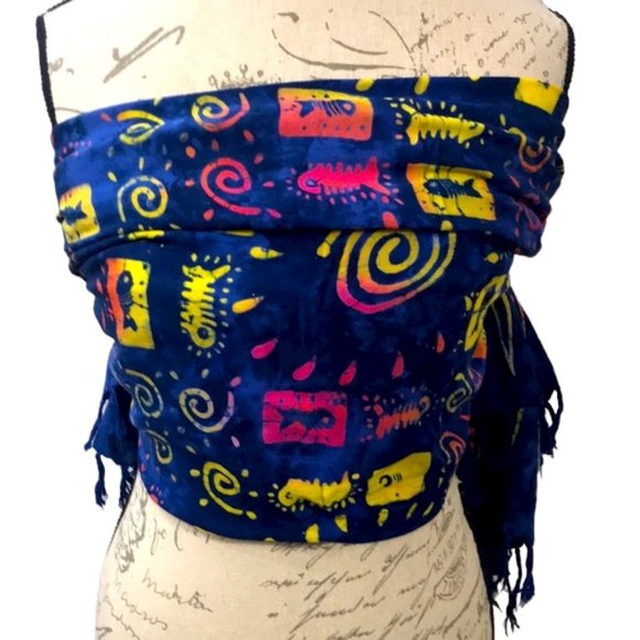 Curious Designs Blue w/ Yellow/Orange/ Hot Pink Tribal Print Sarong Wrap - Picture 1 of 5